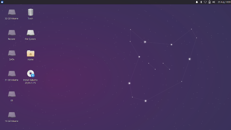 Рабочий стол Xubuntu 20.04 сразу после загрузки в live-режиме